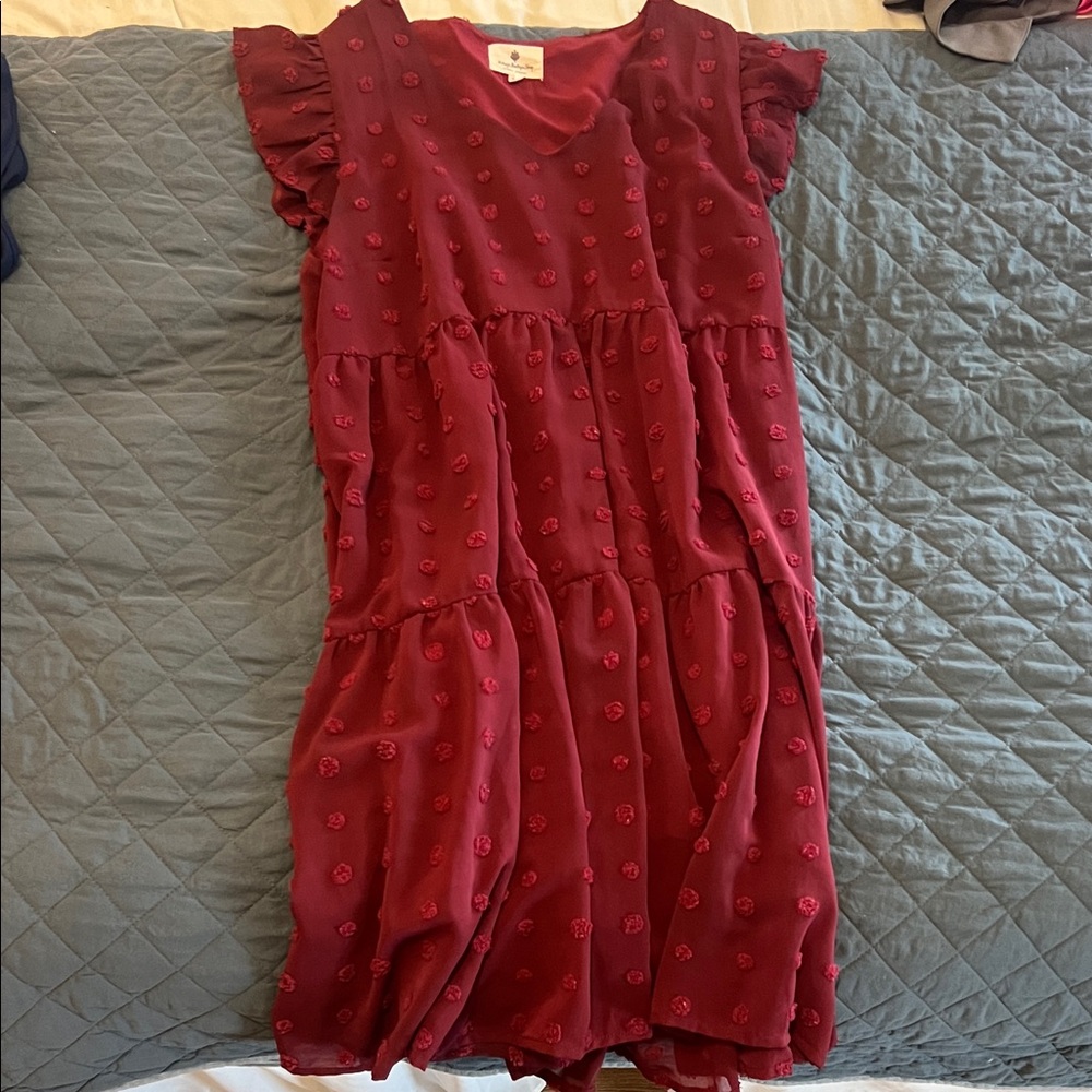 Elegant Burgundy Ruffle Sleeve Dress